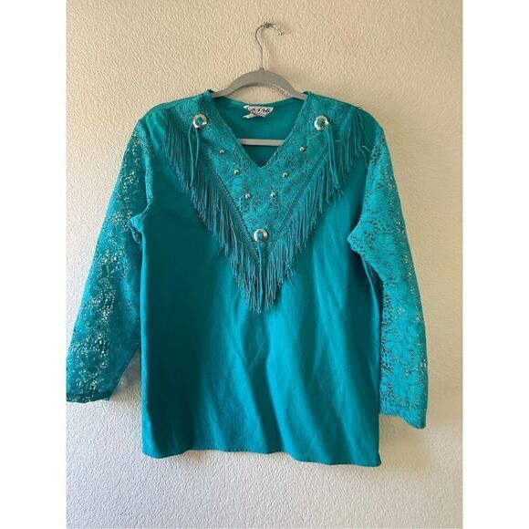 Vintage tassel and lace 80s western boho blouse size‎ medium - Picture 3 of 5